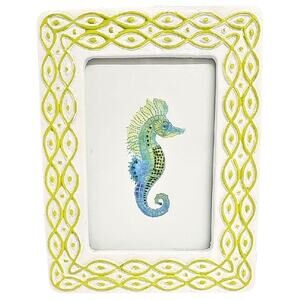 Decorative White and Lime Green Seahorse Picture Frame 8" x 6" (Holds 6" x 4")
